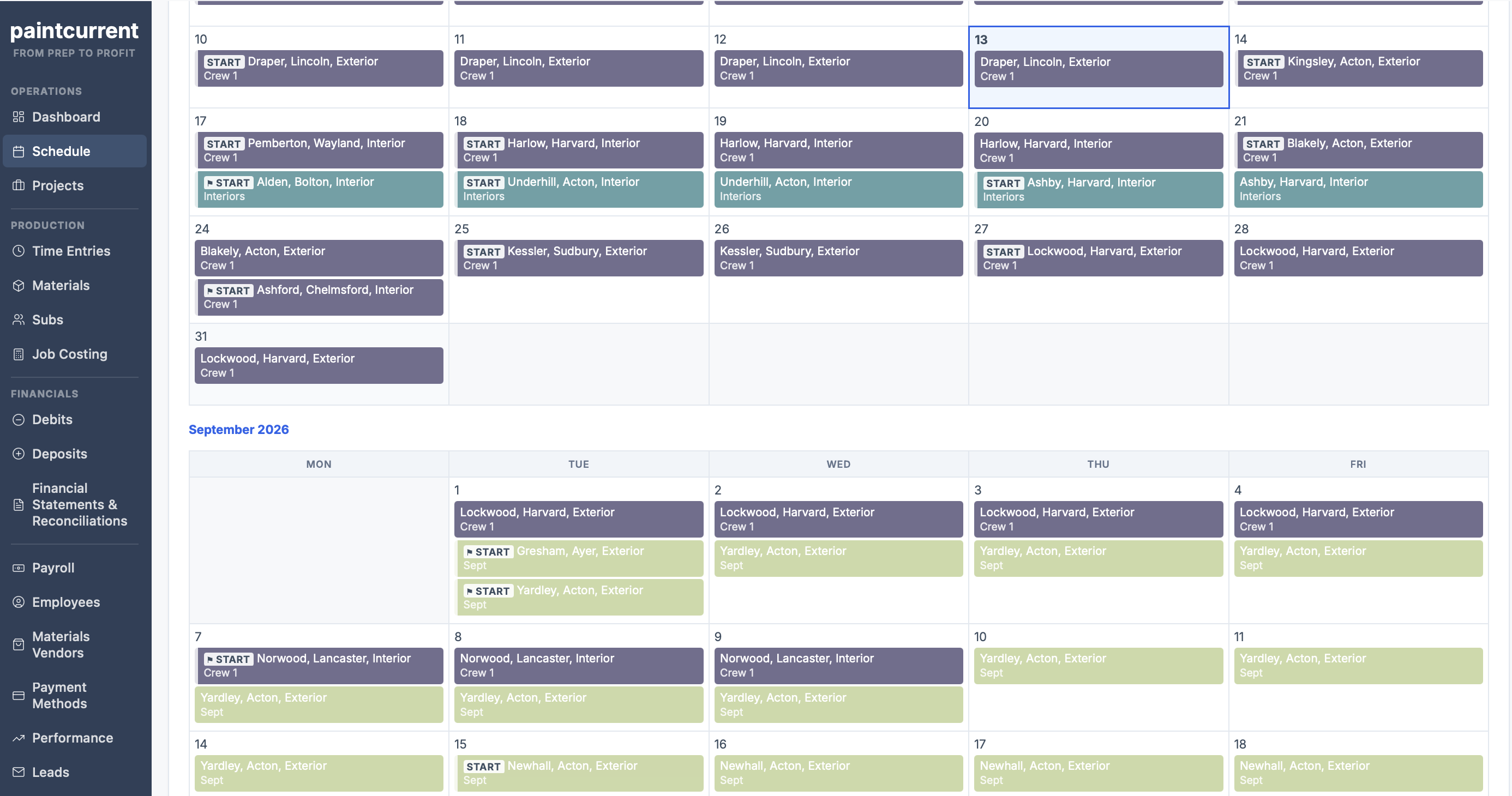 PaintCurrent scheduling view
